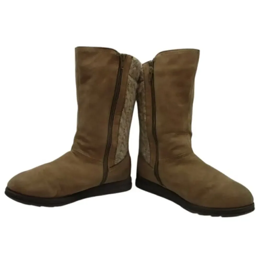 Muk Luks Size 10 Round Toe Tan Mid Calf Lined Comfort Boots Taupe Brown